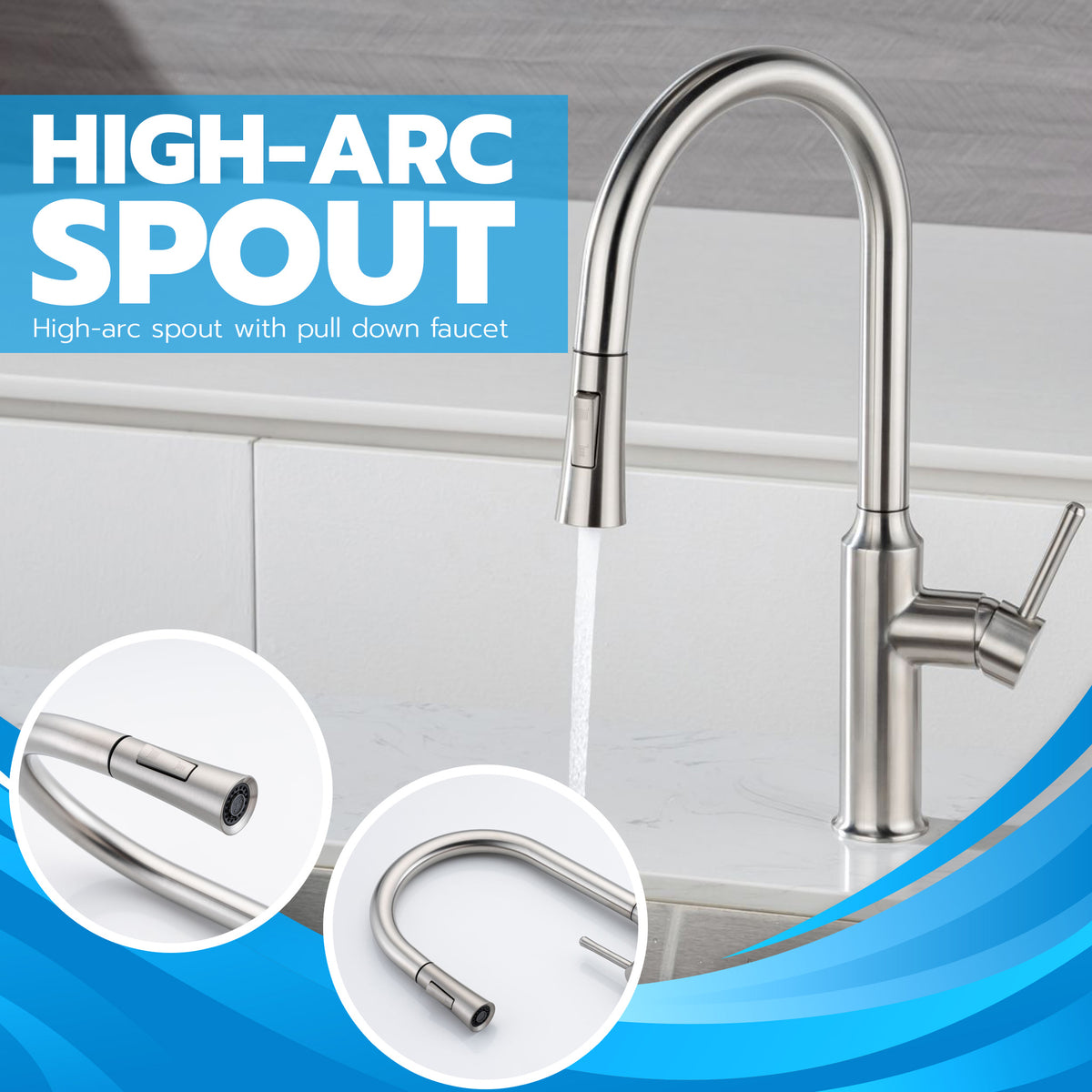 Metpure euro style stainless steel pull-down kitchen faucet