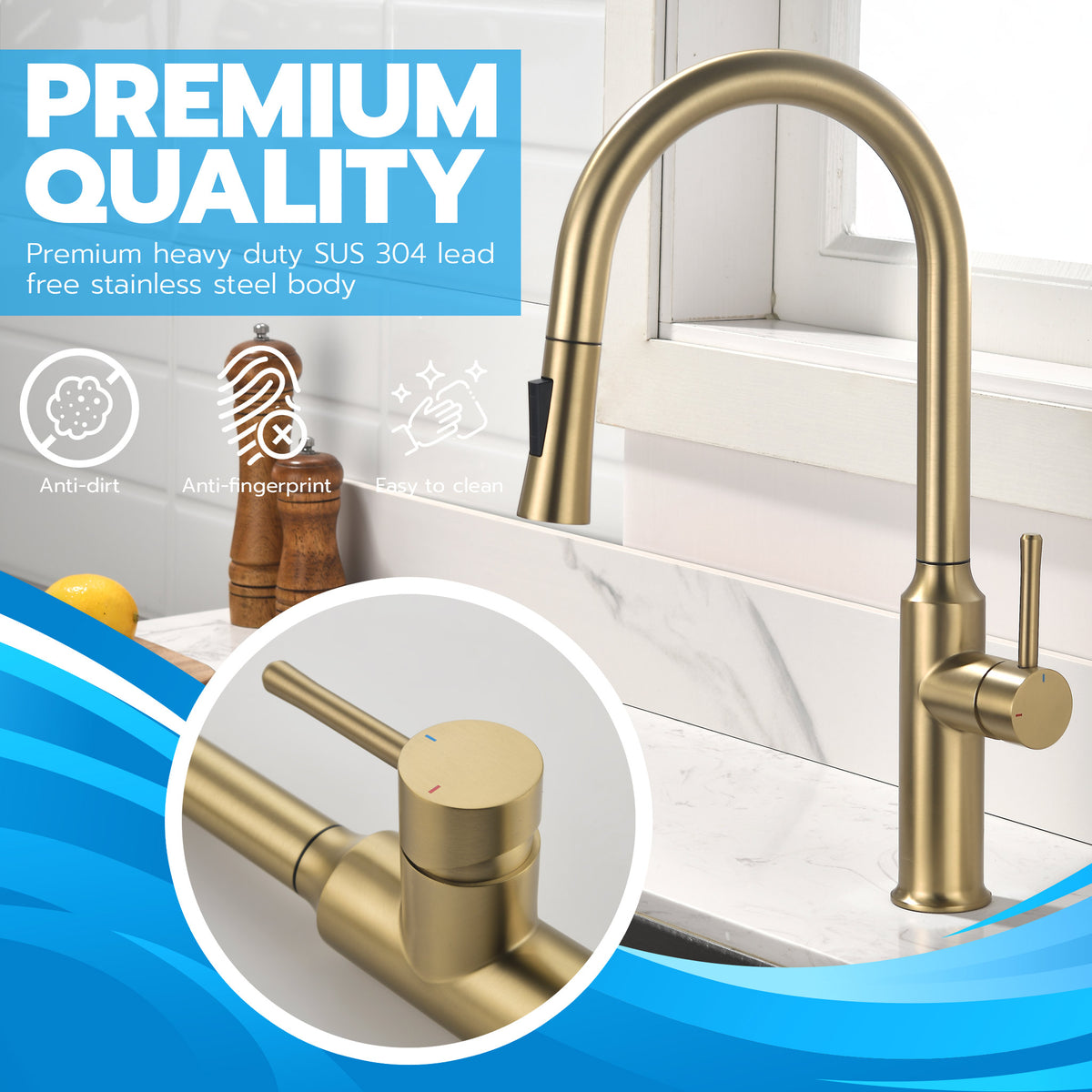 Metpure euro style stainless steel pull-down kitchen faucet