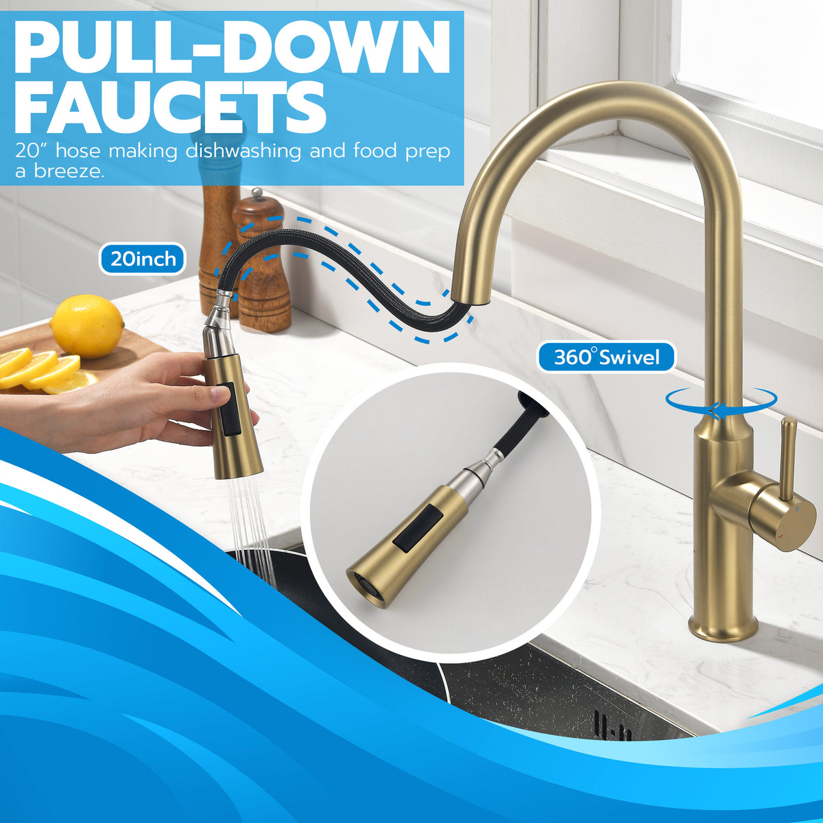 Metpure euro style stainless steel pull-down kitchen faucet