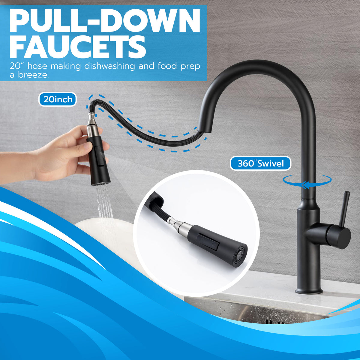 Metpure euro style stainless steel pull-down kitchen faucet
