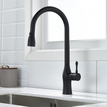 Metpure Stainless Steel Kitchen Faucet with Pull-Down Single Handle Hose in Matte Black Finish, Vase Style Lead Free