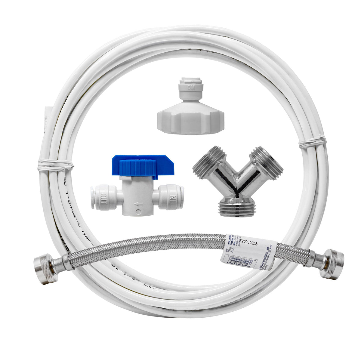 Metpure washing machine water line splitter kit with wye, supply hose, inline valve and 25 ft tubing