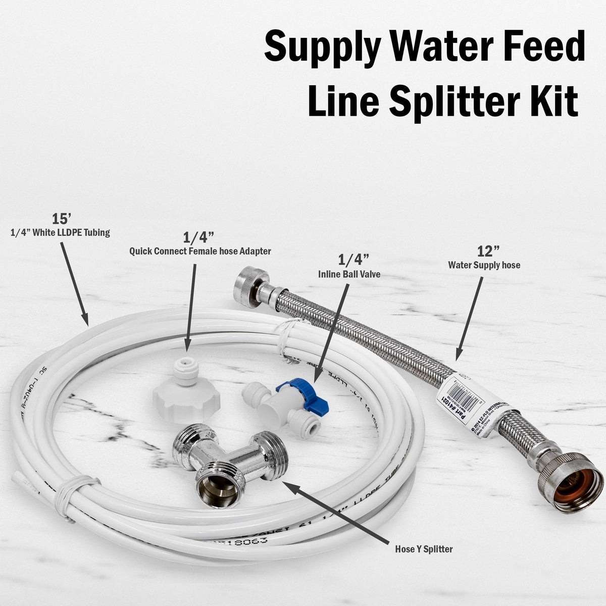 Metpure washing machine water line splitter kit with wye, supply hose, inline valve and 25 ft tubing