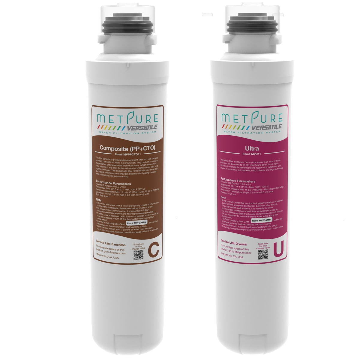 Metpure Versatile chocolate carbon and ultra cherry ultrafilter quick twist replacement filters