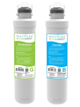 Metpure Versatile Green 50 GPD RO Membrane + Blue GAC Quick Twist Filter Set. Replacement Water Filter Cartridge Set