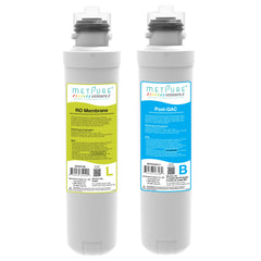 Metpure Versatile lime 100 GPD RO membrane and blue post GAC quick twist replacement filters