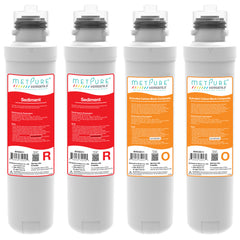 Metpure Versatile RROO filter set with two red sediment and two orange carbon block quick twist filters