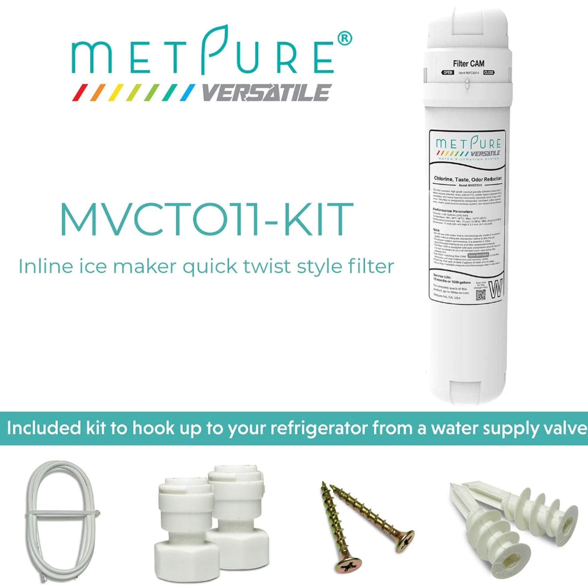 Metpure Quick Twist Water Filter Complete Icemaker Kit 1/4" Metpure