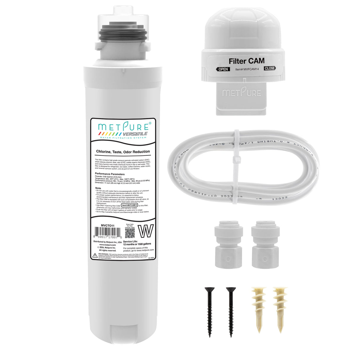 Metpure Versatile quick twist fridge and ice maker water filter kit with filter head and tubing