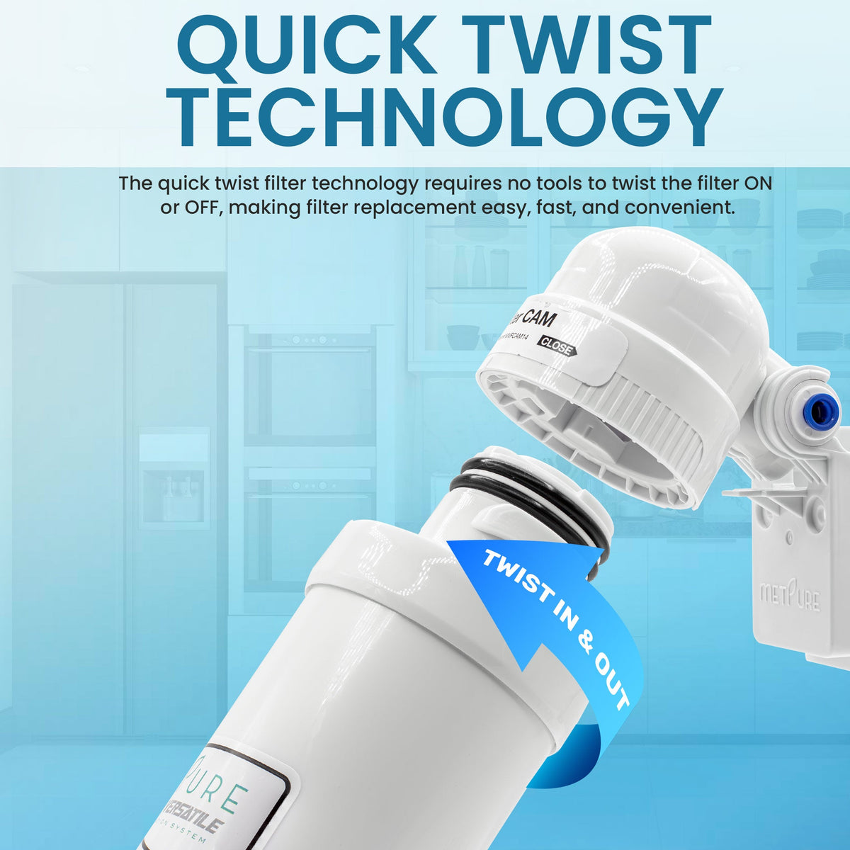 Metpure Versatile quick twist fridge and ice maker water filter kit with filter head and tubing