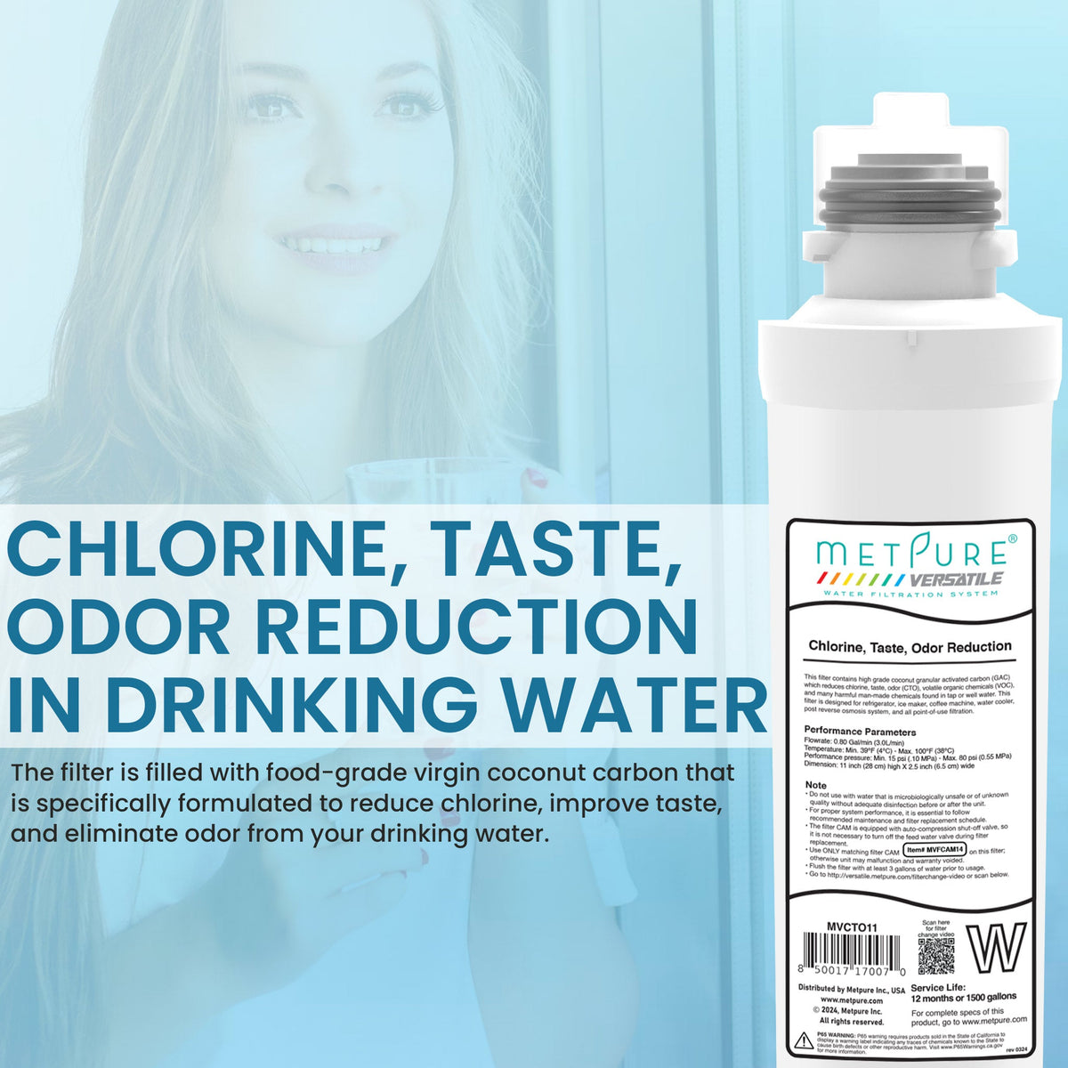 Metpure Versatile quick twist fridge and ice maker water filter kit with filter head and tubing