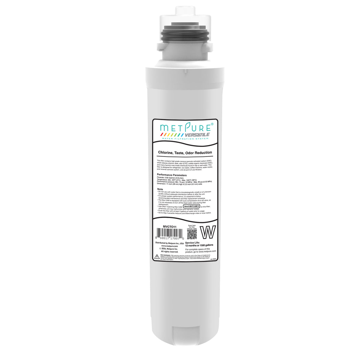 Metpure Versatile quick twist CTO replacement water filter, white, 11 x 2.5 inch
