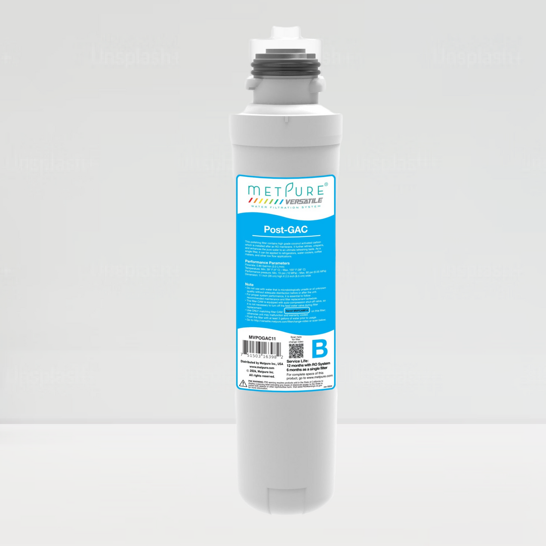 Metpure Versatile Blue Post GAC Quick Twist Filter (B), Drinking Water Filtration System filter, Replacement Cartridge, 11" x 2.5"