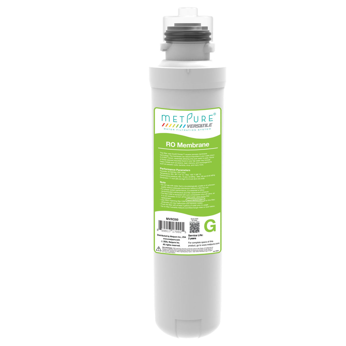 Metpure Versatile RAGS filter set - Green (G) 50 GPD RO membrane