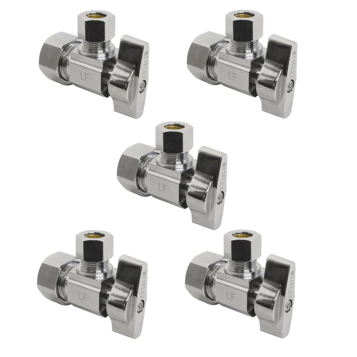 MiiFLEX heavy pattern quarter turn angle stop valve, 1/2 inch NOM x 3/8 inch OD compression, chrome plated brass