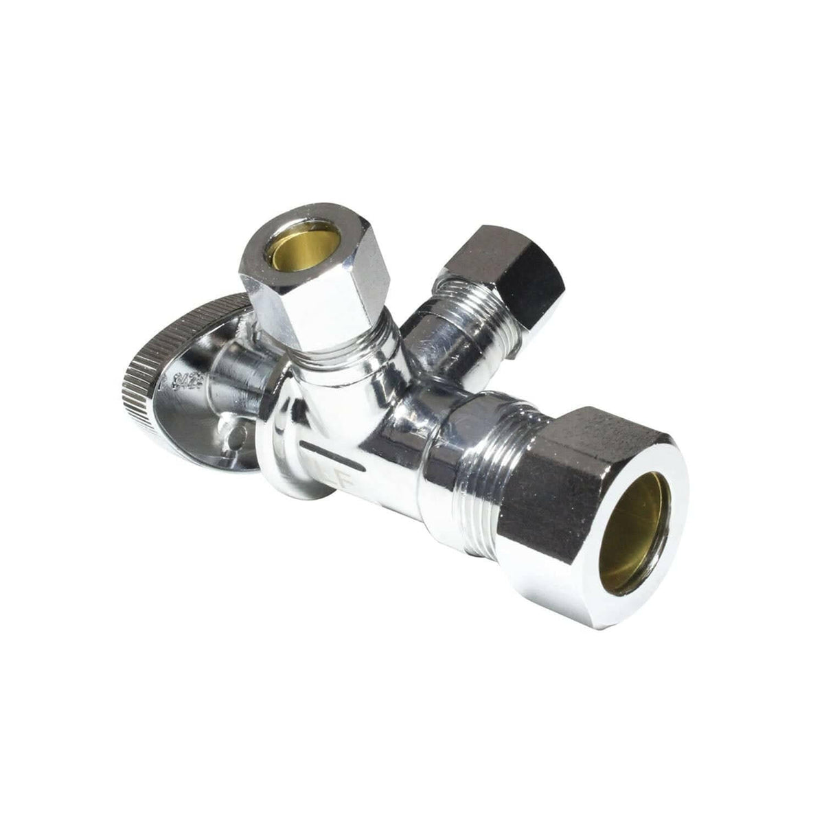 1/4 turn dual compression outlet angle stop valve, 1/2 inch NOM inlet x 3/8 inch x 3/8 inch compression