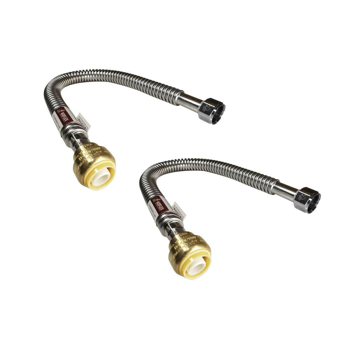 3/4 inch Push-Fit x 3/4 inch FIP 24 inch Stainless Steel Water Flex Connector 2 Pack