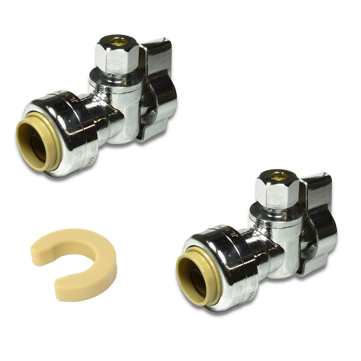 MiiFLEX straight push-fit stop valve, 1/2 inch NOM x 1/4 inch OD compression, 2 pack
