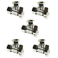 Heavy duty 1/2 inch NOM comp x 7/16 inch - 1/2 inch OD slip joint chrome brass 1/4 turn squared body angle valve (5 Pack)