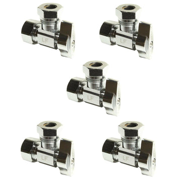Heavy Duty 1/2 in. NOM Comp Inlet x 7/16 in. - 1/2 in. OD Slip Joint Outlet Chrome Plated Brass 1/4 Turn Squared Body Angle Valve (5 Pack)