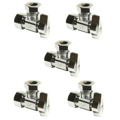 Heavy Duty 1/2 in. NOM Comp Inlet x 7/16 in. - 1/2 in. OD Slip Joint Outlet Chrome Plated Brass 1/4 Turn Squared Body Angle Valve (5 Pack)