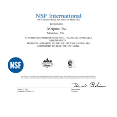 NSF certificate for Metpure Anaqua reverse osmosis faucets