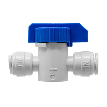 White 1/4 inch OD x 1/4 inch OD quick connect straight inline ball valve