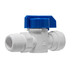 White 3/8 inch OD quick connect x 3/8 inch male thread inline ball valve