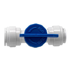 White 3/8 inch OD x 3/8 inch OD quick connect straight inline ball valve