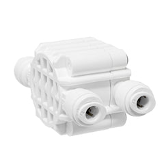 White 4 port auto shut off valve with 1/4 inch OD quick connect ports for RO system - view 4