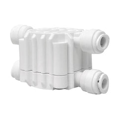 White 4 port auto shut off valve with 1/4 inch OD quick connect ports for RO system - view 6