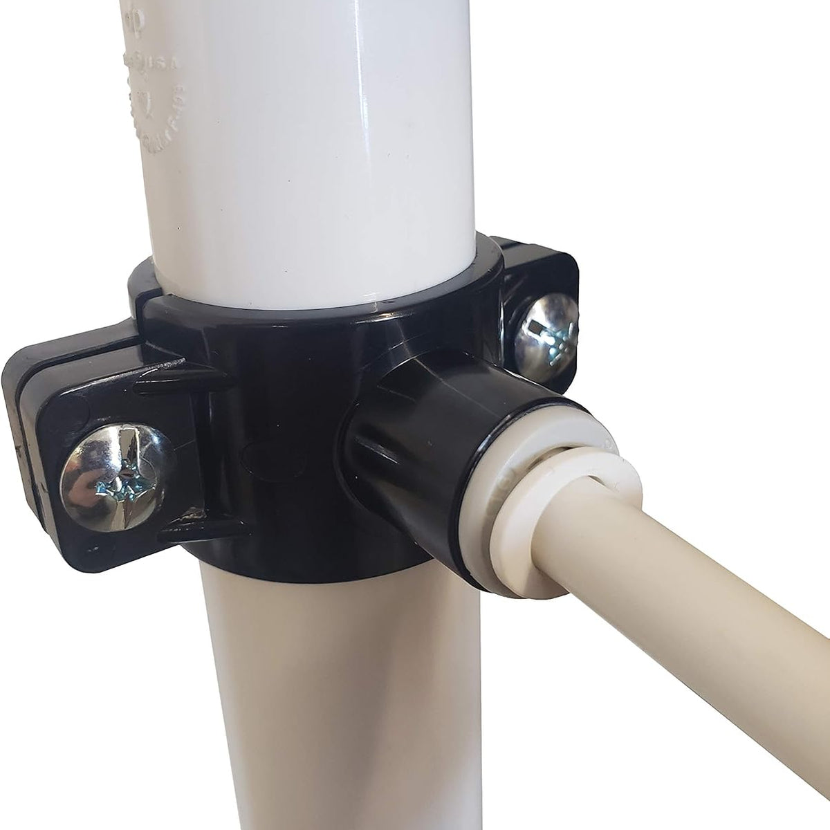 3/8 inch OD quick connect RO drain saddle valve with foam gasket, bolts and nuts