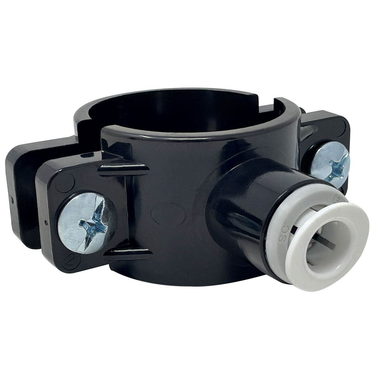 3/8 inch OD quick connect RO drain saddle valve with foam gasket, bolts and nuts