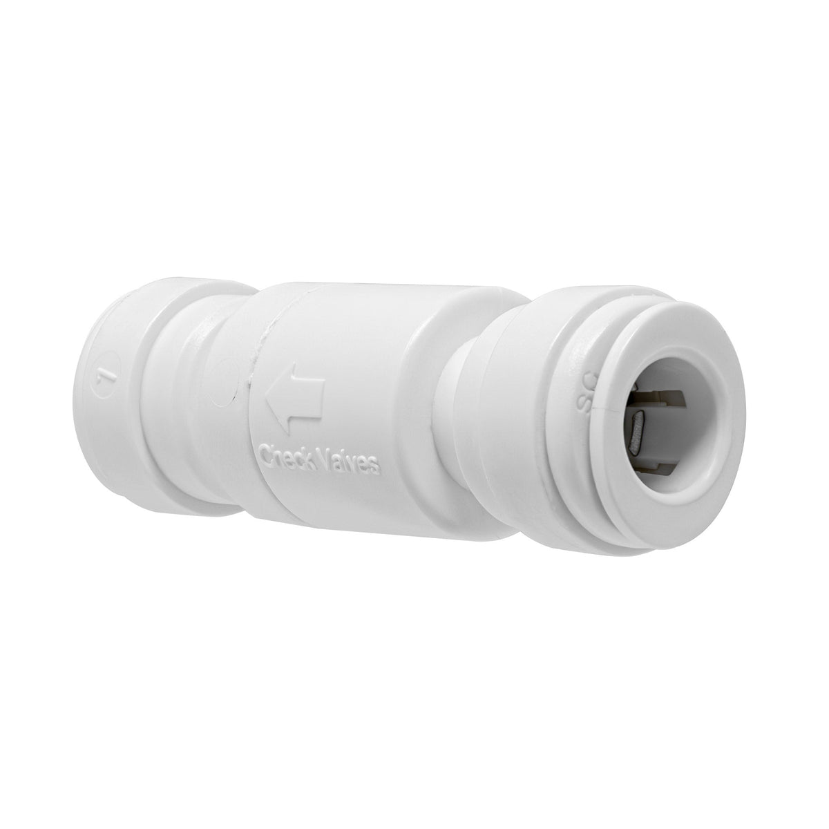 White 3/8 inch OD quick connect one way check valve