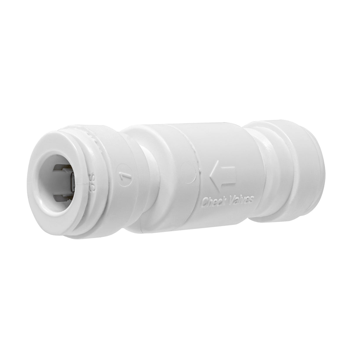 White 3/8 inch OD quick connect one way check valve