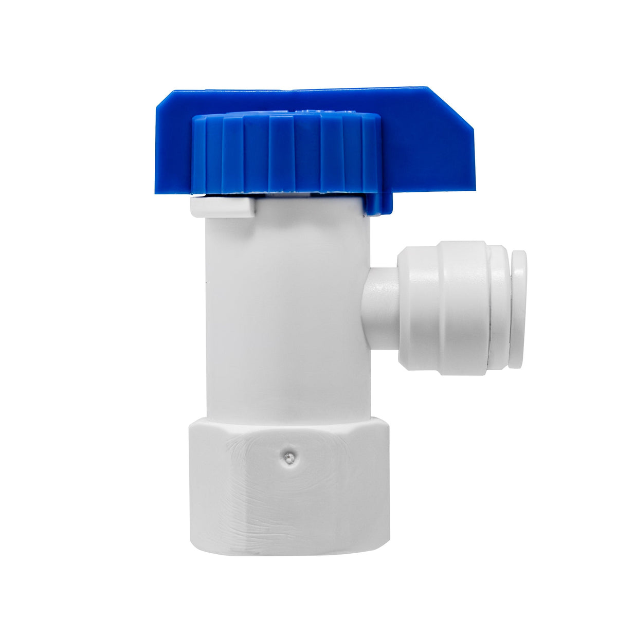 RO storage tank ball valve, 1/4 inch female thread x 1/4 inch OD quick connect
