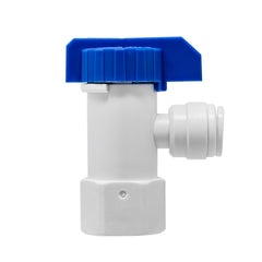 RO storage tank ball valve, 1/4 inch female thread x 1/4 inch OD quick connect
