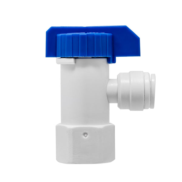 RO storage tank ball valve, 1/4 inch female thread x 1/4 inch OD quick connect