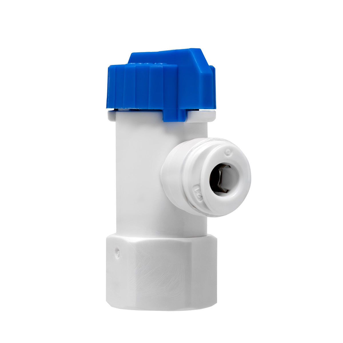 RO storage tank ball valve, 1/4 inch female thread x 1/4 inch OD quick connect