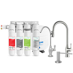 Metpure Perfect Match alkaline water filtration kit with MV4-RAGS reverse osmosis system, RO faucet, kitchen faucet and soap dispenser