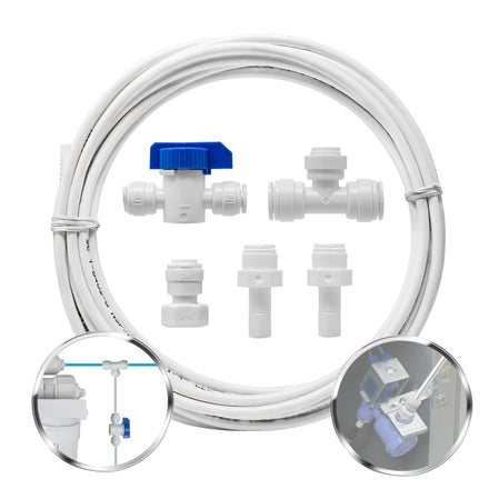 Metpure RO to refrigerator ice maker kit with 25 ft tubing, quick connect tee, inline ball valve and adapters