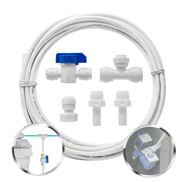 Metpure RO to refrigerator ice maker kit with 25 ft tubing, quick connect tee, inline ball valve and adapters