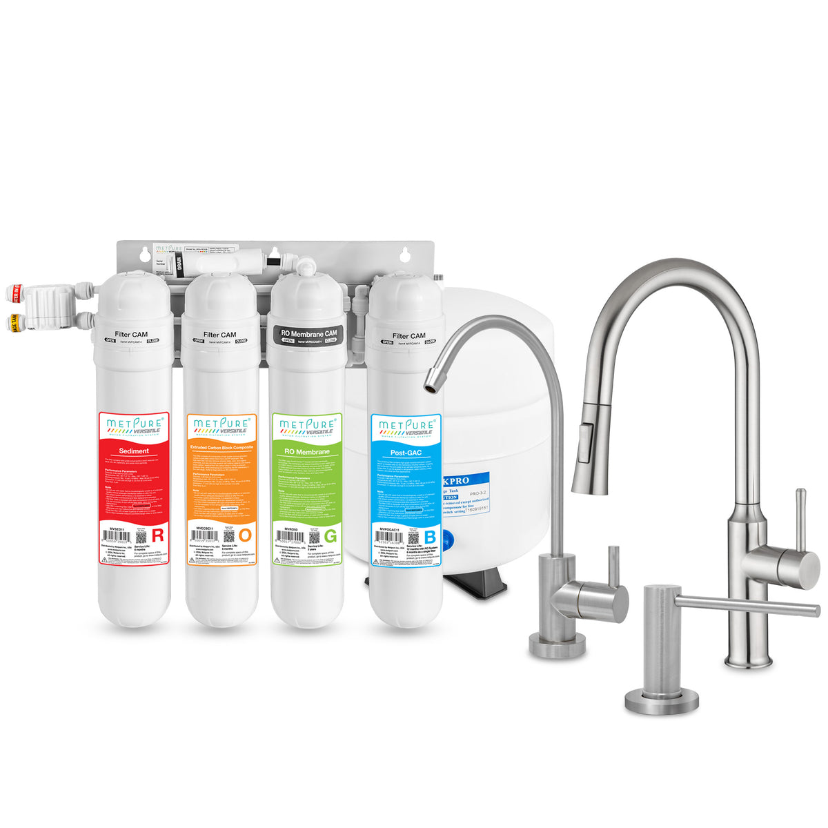 Metpure Perfect Match water purification kit with MV4-ROGB reverse osmosis system, RO faucet, kitchen faucet and soap dispenser