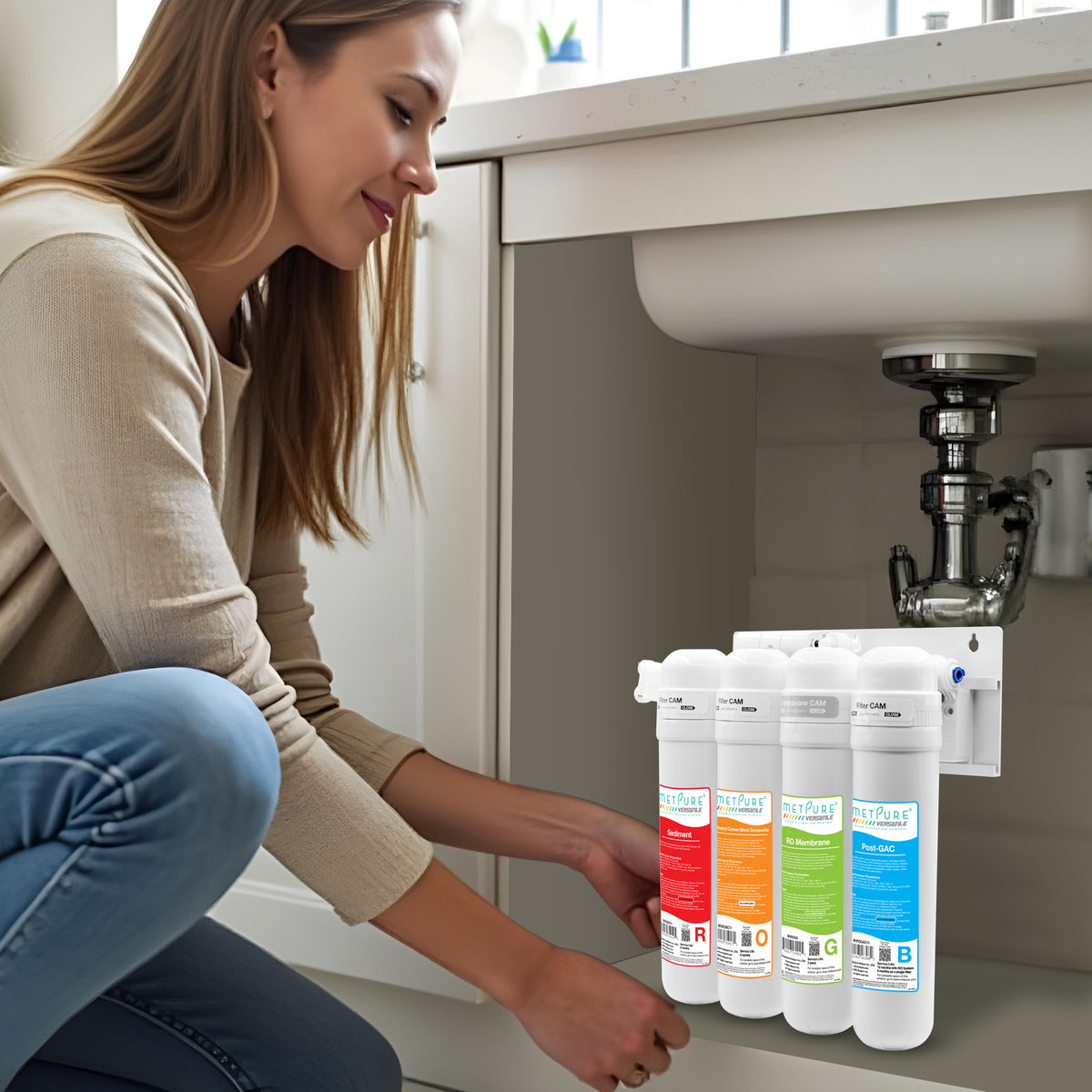 Metpure Perfect Match water purification kit with MV4-ROGB reverse osmosis system, RO faucet, kitchen faucet and soap dispenser