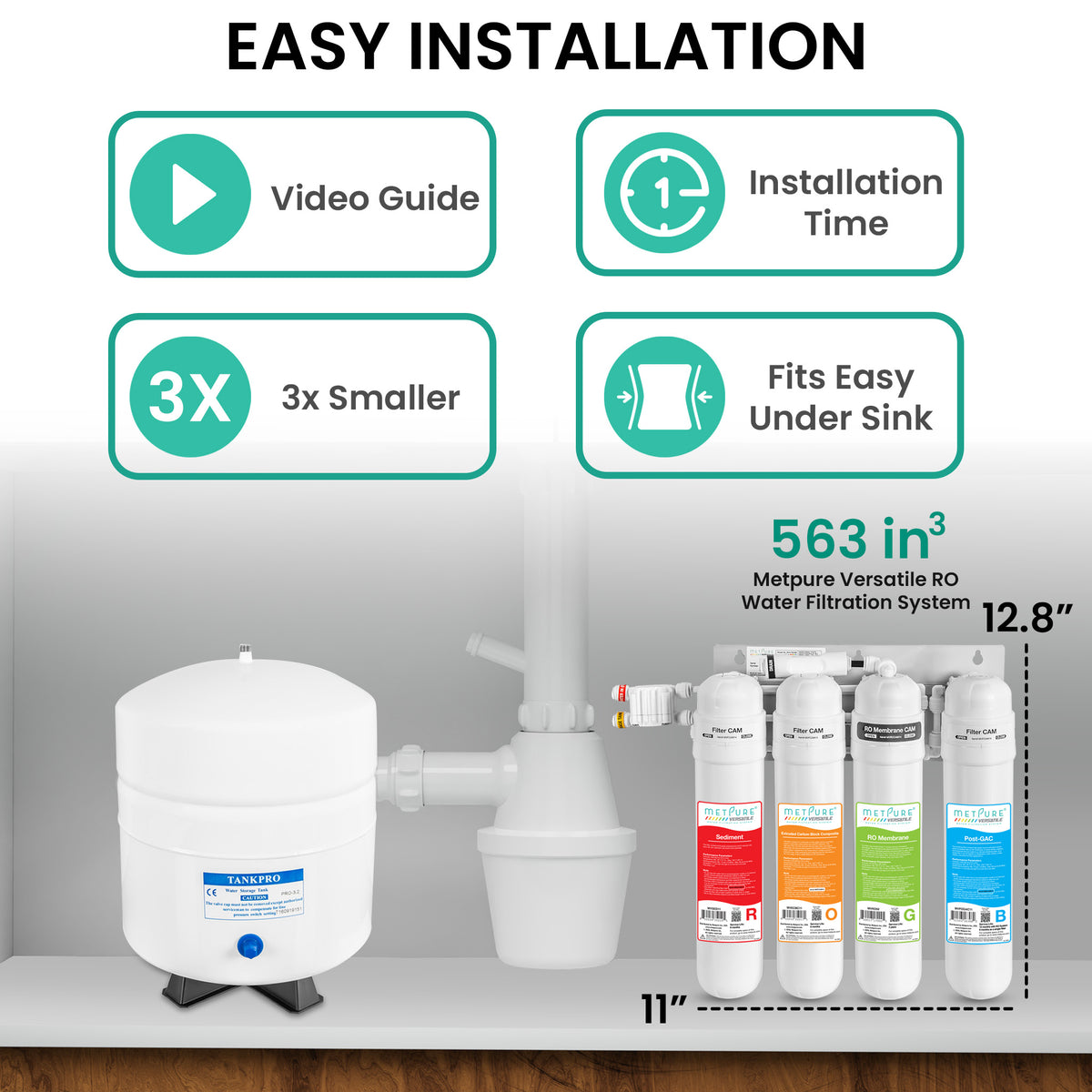 Metpure Perfect Match water purification kit with MV4-ROGB reverse osmosis system, RO faucet, kitchen faucet and soap dispenser