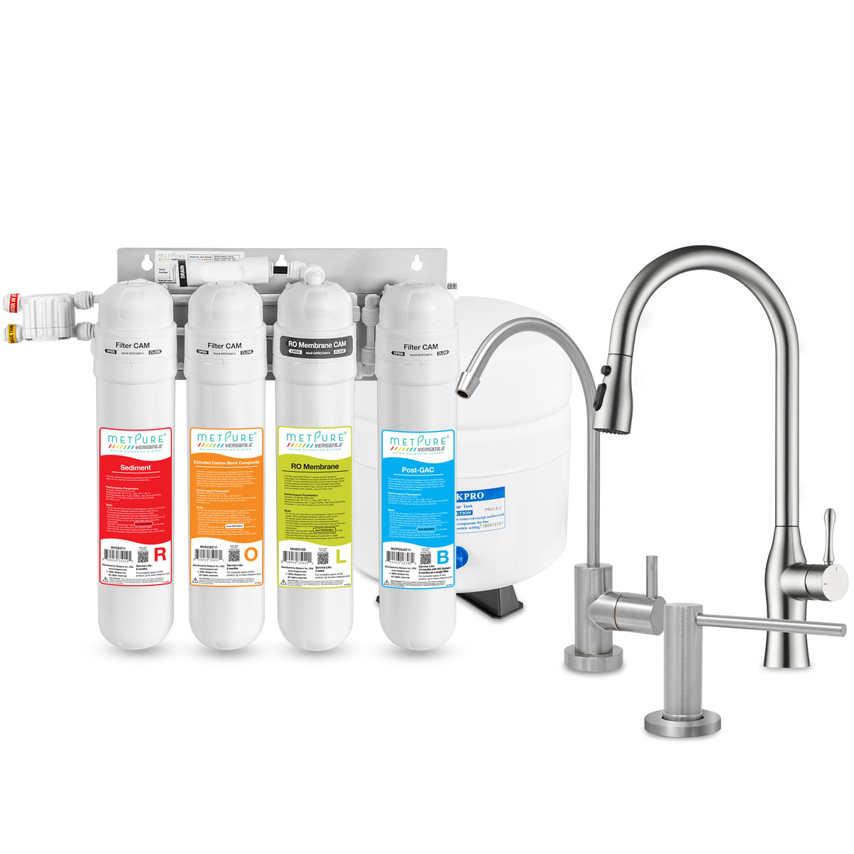 Metpure Perfect Match high-speed water filtration kit with MV4-ROLB reverse osmosis system, RO faucet, kitchen faucet and soap dispenser
