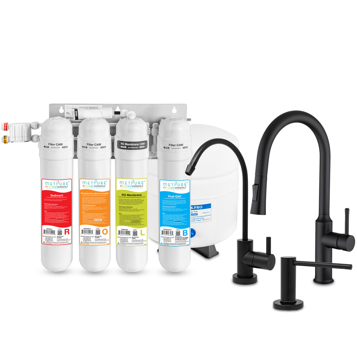 Metpure Perfect Match high-speed water filtration kit with MV4-ROLB reverse osmosis system, RO faucet, kitchen faucet and soap dispenser