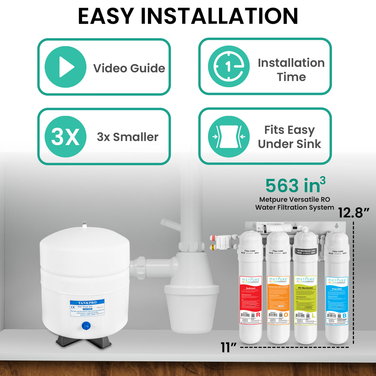 Metpure Perfect Match high-speed water filtration kit with MV4-ROLB reverse osmosis system, RO faucet, kitchen faucet and soap dispenser