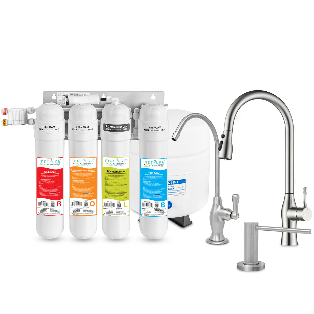 Metpure Perfect Match high-speed water filtration kit with MV4-ROLB reverse osmosis system, RO faucet, kitchen faucet and soap dispenser