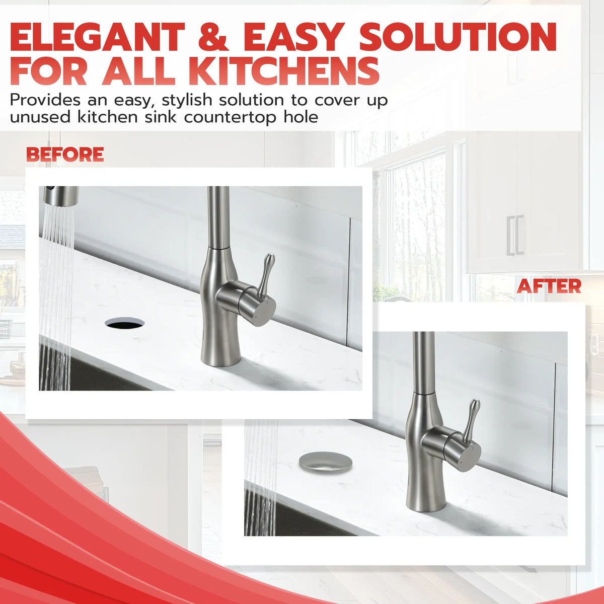 Metpure 2 inch stainless steel kitchen sink faucet hole cover with rubber gasket